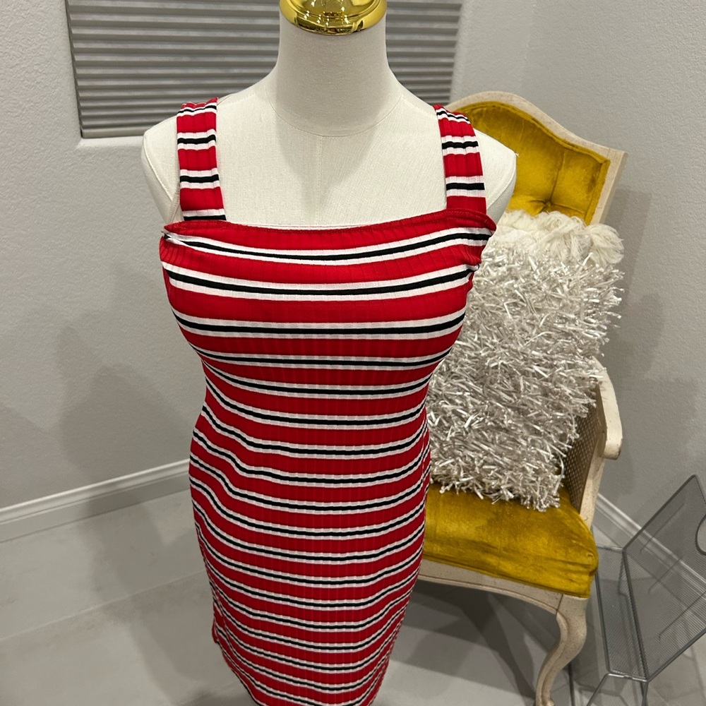 Missguided Red and white striped bodycon dress with a square neckline soft